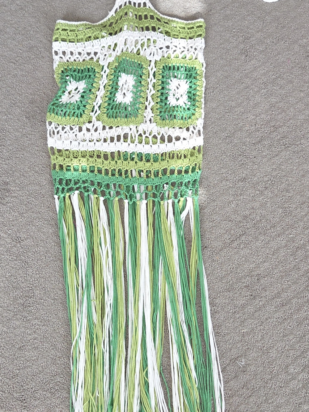 Green & White Crochet Fringe Beach Dress - Picture 3 of 4